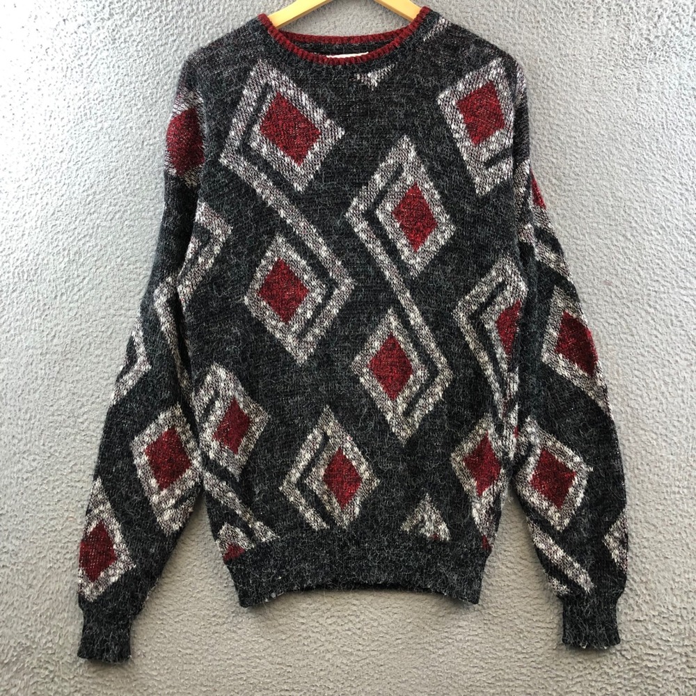 Vintage J.J. Cochran Diamond Pattern Knit Sweater, Made in USA, Large